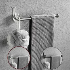 Multifunctional Towel Bar Brushed/Painted Finish Toilet Paper Holder with Coat Hook 304 Stainless Steel Mattle Black/Silver Wall-mounted