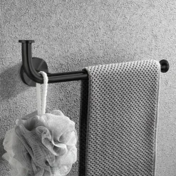 Multifunctional Towel Bar Brushed/Painted Finish Toilet Paper Holder with Coat Hook 304 Stainless Steel Mattle Black/Silver Wall-mounted