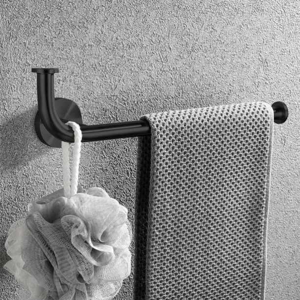 Multifunctional Towel Bar Brushed/Painted Finish Toilet Paper Holder with Coat Hook 304 Stainless Steel Mattle Black/Silver Wall-mounted