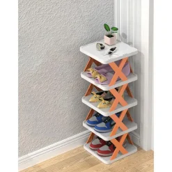 Multilayer Tier Narrow Shoe Rack, Small Vertical Shoe Stand, Space Saving DIY Free Standing Shoes Storage Organizer for Entryway, Closet, Hallway, Easy Assembly and Stable in Structure