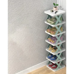 Multilayer Tier Narrow Shoe Rack, Small Vertical Shoe Stand, Space Saving DIY Free Standing Shoes Storage Organizer for Entryway, Closet, Hallway, Easy Assembly and Stable in Structure