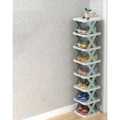 Multilayer Tier Narrow Shoe Rack, Small Vertical Shoe Stand, Space Saving DIY Free Standing Shoes Storage Organizer for Entryway, Closet, Hallway, Easy Assembly and Stable in Structure