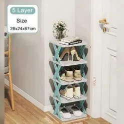 Multilayer Tier Narrow Shoe Rack, Small Vertical Shoe Stand, Space Saving DIY Free Standing Shoes Storage Organizer for Entryway, Closet, Hallway, Easy Assembly and Stable in Structure