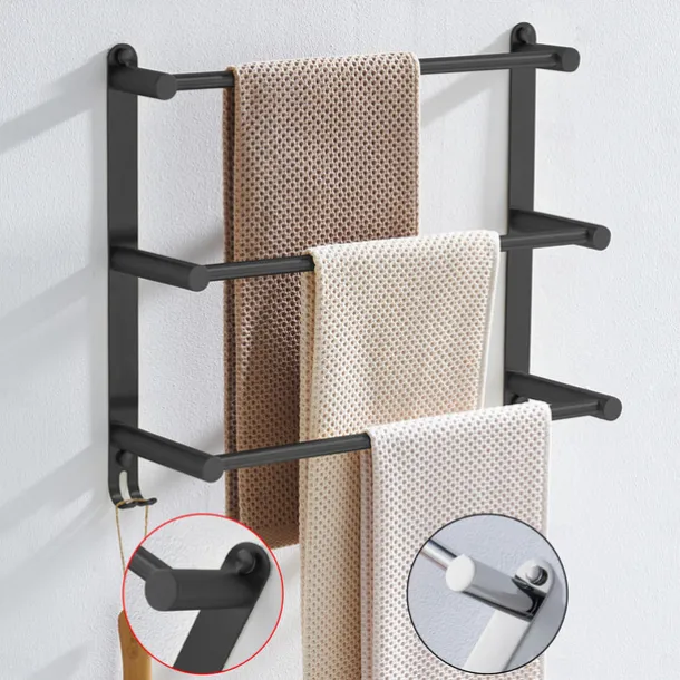 Multilayer Towel Bar Towel Rack Towel Rail,Stainless Steel 3-TierTowel Bar Storage Shelf for Bathroom 30cm~70cm Towel Holder (Black/Chrome/Brushed Golden/Brushed Nickel)