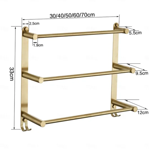 Multilayer Towel Bar Towel Rack Towel Rail,Stainless Steel 3-TierTowel Bar Storage Shelf for Bathroom 30cm~70cm Towel Holder (Black/Chrome/Brushed Golden/Brushed Nickel)