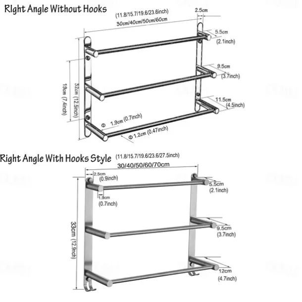 Multilayer Towel Bar Towel Rack Towel Rail,Stainless Steel 3-TierTowel Bar Storage Shelf for Bathroom 30cm~70cm Towel Holder (Black/Chrome/Brushed Golden/Brushed Nickel)