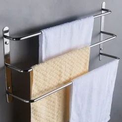 Multilayer Towel Rack Contemporary Stainless Steel Bathroom Shelf with 3-towel Bar Wall Mounted Polished Silvery 1PC 45CM