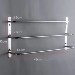 Multilayer Towel Rack Contemporary Stainless Steel Bathroom Shelf with 3-towel Bar Wall Mounted Polished Silvery 1PC 45CM