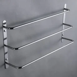 Multilayer Towel Rack Contemporary Stainless Steel Bathroom Shelf with 3-towel Bar Wall Mounted Polished Silvery 1PC 45CM