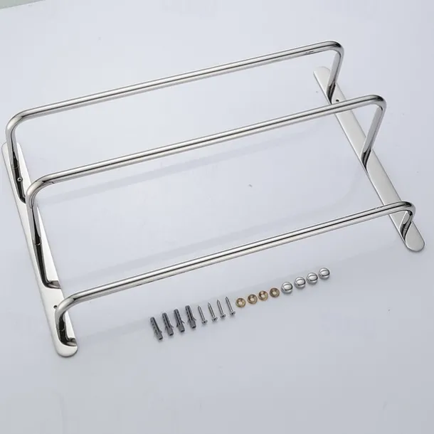 Multilayer Towel Rack Contemporary Stainless Steel Bathroom Shelf with 3-towel Bar Wall Mounted Polished Silvery 1PC 45CM