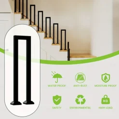 Multiple Sizes Available Non-Slip Powder-Coated Steel Vintage Black U-Shaped Stair Handrail for Indoor/Outdoor Use