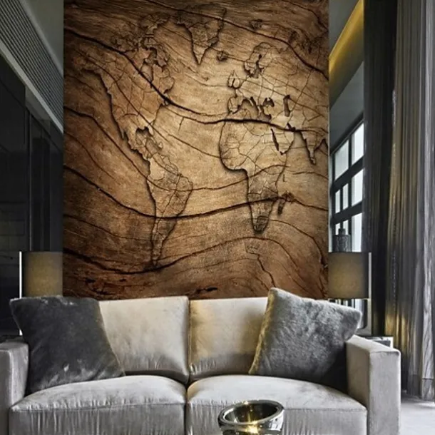 Mural Wallpaper Wall Sticker Covering Print Adhesive Required World Map Wood Canvas Home Décor