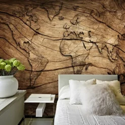 Mural Wallpaper Wall Sticker Covering Print Adhesive Required World Map Wood Canvas Home Décor