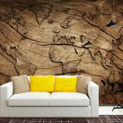Mural Wallpaper Wall Sticker Covering Print Adhesive Required World Map Wood Canvas Home Décor