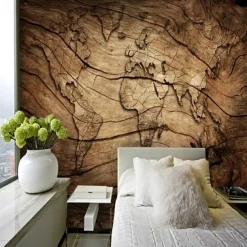 Mural Wallpaper Wall Sticker Covering Print Adhesive Required World Map Wood Canvas Home Décor
