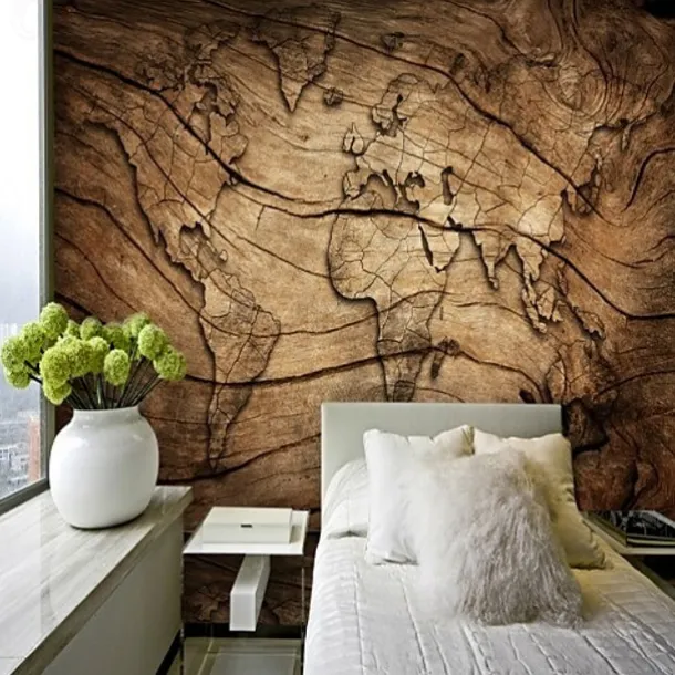 Mural Wallpaper Wall Sticker Covering Print Adhesive Required World Map Wood Canvas Home Décor