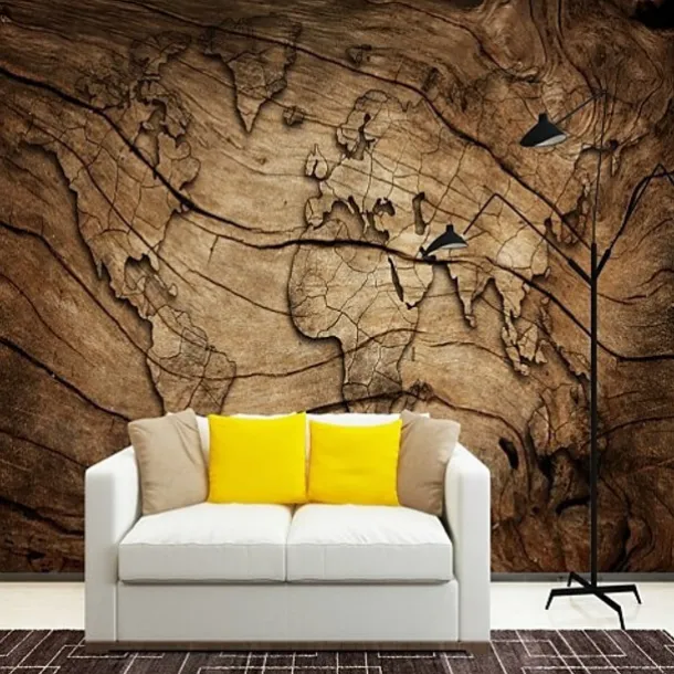 Mural Wallpaper Wall Sticker Covering Print Adhesive Required World Map Wood Canvas Home Décor