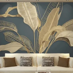 Mural Wallpaper Wall Sticker Covering Print Gold Tropical Palm Leaf Canvas Home Décor Peel and Stick Removable