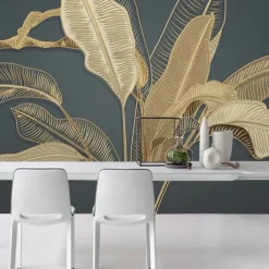 Mural Wallpaper Wall Sticker Covering Print Gold Tropical Palm Leaf Canvas Home Décor Peel and Stick Removable