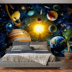 Mural Wallpaper Wall Sticker Covering Print Peel and Stick Self Adhesive Children Cartoon Planet World Party Birthday PVC Vinyl Home Decor