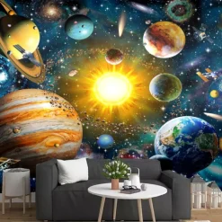 Mural Wallpaper Wall Sticker Covering Print Peel and Stick Self Adhesive Children Cartoon Planet World Party Birthday PVC Vinyl Home Decor