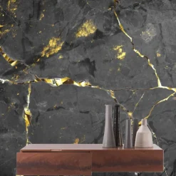 Mural Wallpaper Wall Sticker Covering Print Peel and Stick Self Adhesive Marble With Black Belt And Gold Thread Pattern PVC / Vinyl Home Decor