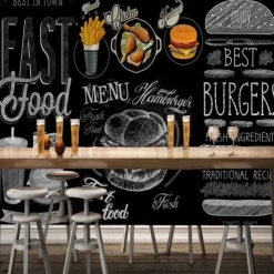 Mural Wallpaper Wall Sticker Custom Self-adhesive Dining Illustration Burger Fried Chicken PVC / Vinyl Suitable For Living Room Bedroom Restaurant Hotel Wall Decoration Art Home Decor