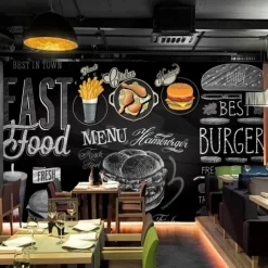 Mural Wallpaper Wall Sticker Custom Self-adhesive Dining Illustration Burger Fried Chicken PVC / Vinyl Suitable For Living Room Bedroom Restaurant Hotel Wall Decoration Art Home Decor