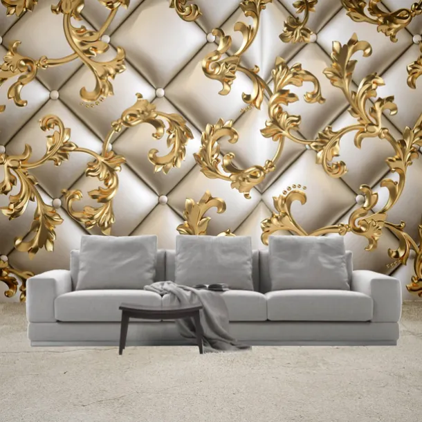 Mural Wallpaper Wall Sticker Covering Print Golden Leaf Leather Faux 3D Canvas Home Decor for Home Living Room Bedroom Indoor and TV Background