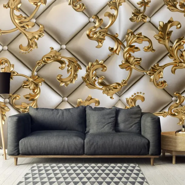 Mural Wallpaper Wall Sticker Covering Print Golden Leaf Leather Faux 3D Canvas Home Decor for Home Living Room Bedroom Indoor and TV Background