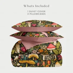 Mushroom Forest Mexican Folk Art Pattern Duvet Cover Set Comforter Set Soft 3-Piece Luxury Cotton Bedding Set Home Decor Gift
