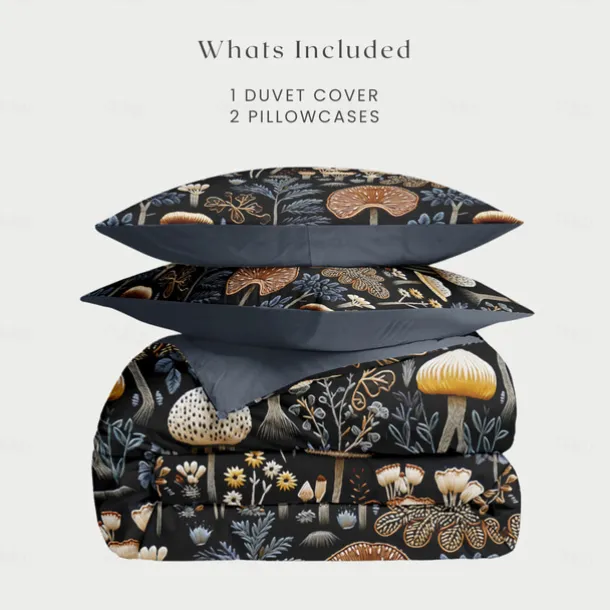 Mushroom Forest Mexican Folk Art Pattern Duvet Cover Set Comforter Set Soft 3-Piece Luxury Cotton Bedding Set Home Decor Gift
