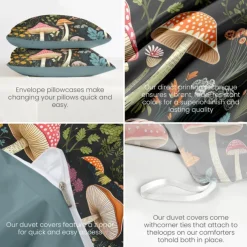 Mushroom Forest Mexican Folk Art Pattern Duvet Cover Set Comforter Set Soft 3-Piece Luxury Cotton Bedding Set Home Decor Gift