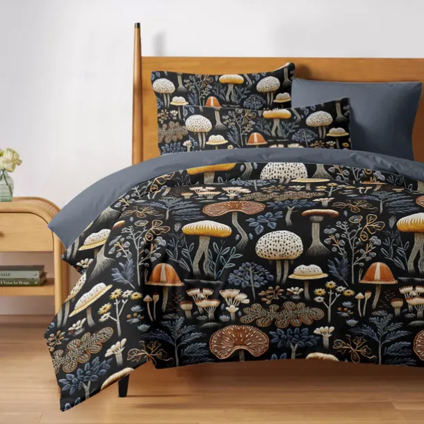 Mushroom Forest Mexican Folk Art Pattern Duvet Cover Set Comforter Set Soft 3-Piece Luxury Cotton Bedding Set Home Decor Gift