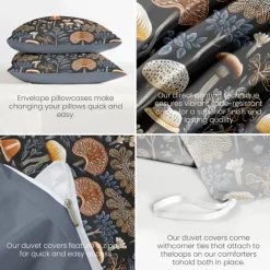 Mushroom Forest Mexican Folk Art Pattern Duvet Cover Set Comforter Set Soft 3-Piece Luxury Cotton Bedding Set Home Decor Gift