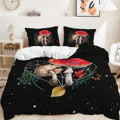 Mushroom Forest Quilt Cover Set Print Bedding Set Duvet Cover-1 Quilt Cover 2 Pillow Covers Or 1 Pillow Cover Bedding Set