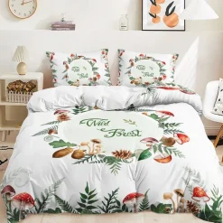 Mushroom Forest Quilt Cover Set Print Bedding Set Duvet Cover-1 Quilt Cover 2 Pillow Covers Or 1 Pillow Cover Bedding Set