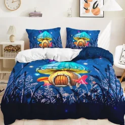 Mushroom Forest Quilt Cover Set Print Bedding Set Duvet Cover-1 Quilt Cover 2 Pillow Covers Or 1 Pillow Cover Bedding Set
