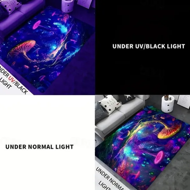 Mushroom Landscape Blacklight Rug Carpet Floor Mat UV Reactive Glow in the Dark Rug Large Non-Slip Rug Mat Carpet for Room Decor