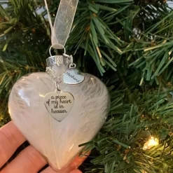 My Heart Is In Heaven Memorial Pendant Name Ornament Keepsake Feather Plastic Ball Ornament, Valentines Day Gift