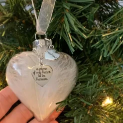My Heart Is In Heaven Memorial Pendant Name Ornament Keepsake Feather Plastic Ball Ornament, Valentines Day Gift