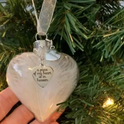 My Heart Is In Heaven Memorial Pendant Name Ornament Keepsake Feather Plastic Ball Ornament, Valentines Day Gift