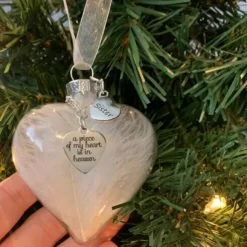 My Heart Is In Heaven Memorial Pendant Name Ornament Keepsake Feather Plastic Ball Ornament, Valentines Day Gift