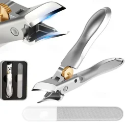 Nail Clipper, Super Sharp Molybdenum Vanadium Steel Nail Clippers for Thick Nails, Wide Jaw Opening No Splash Fingernail Cutters Long Handle with Catcher File (Flat)