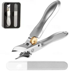 Nail Clipper, Super Sharp Molybdenum Vanadium Steel Nail Clippers for Thick Nails, Wide Jaw Opening No Splash Fingernail Cutters Long Handle with Catcher File (Flat)