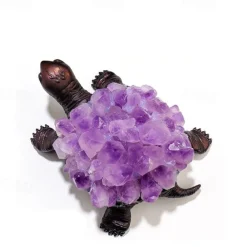 Natural Amethyst Gemstone Teeth Tortoise Statue - Unique Jewelry Accessories for Home Decoration - Handcrafted Turtle Figurine Gift for Animal Lovers