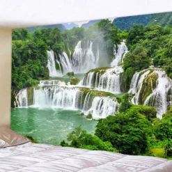 Natural Forest Waterfall Hanging Tapestry Wall Art Large Tapestry Mural Decor Photograph Backdrop Blanket Curtain Home Bedroom Living Room Decoration