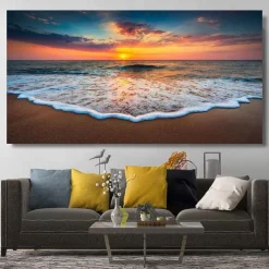 Natural Modern Seascape Wall Pictures Landscape Beach Sea Ocean Canvas Painting Wall Art Posters for Living Room Decor Cuadros
