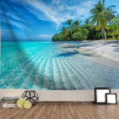Nature Beach Ocean Hanging Tapestry Wall Art Large Tapestry Mural Decor Photograph Backdrop Blanket Curtain Home Bedroom Living Room Decoration
