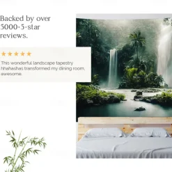 Nature Forest Waterfall Hanging Tapestry Wall Art Large Tapestry Mural Decor Photograph Backdrop Blanket Curtain Home Bedroom Living Room Decoration